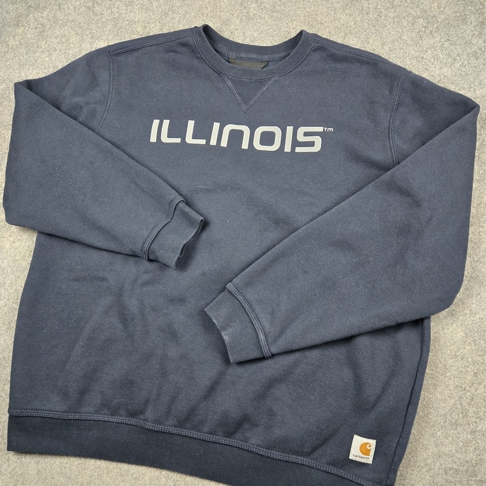 Carhartt Sweatshirt Mens XL Blue Illinois Midweight Pullover Crew Neck Loose Fit